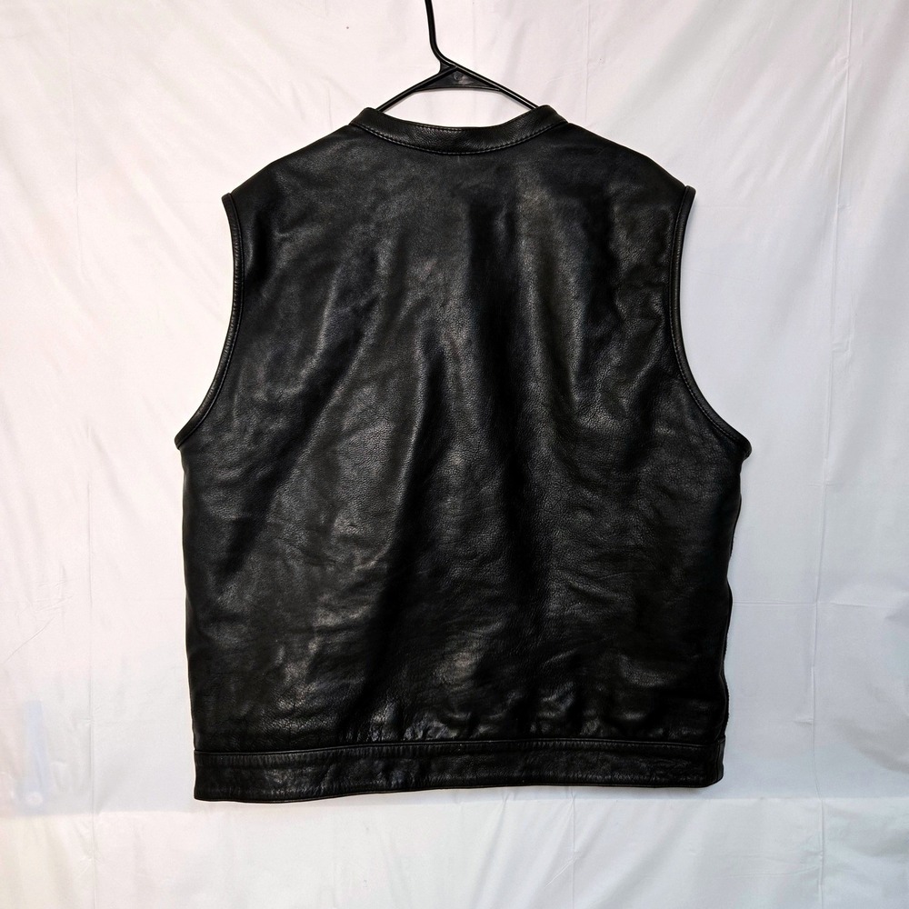 Mens First Classics Leather Riding Biker Vest Black Concealed Pockets Size XXL - Picture 7 of 16
